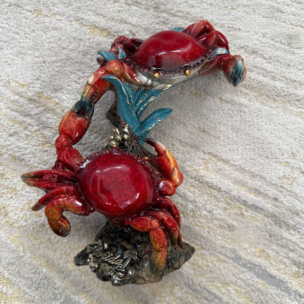 Vintage Florida Souvenir Red Crab Figurine Coastal Nautical Decor Resin